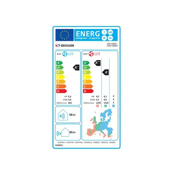 SIM + SOM- 18BS3 Klima Sinclair Sky SIM + SOM- 18BS3, 5,3kW unutarnja + vanjska jedinica, wifi