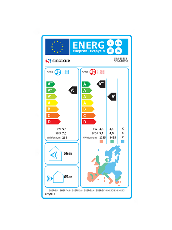 SIM + SOM- 18BS3 Klima Sinclair Sky SIM + SOM- 18BS3, 5,3kW unutarnja + vanjska jedinica, wifi