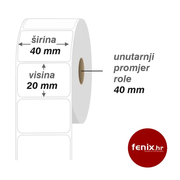 40 x 20 3000 fi40 ETIKETE samoljepive 40 x 20 -3000 kom rola TTR VELLUM, fi40, jednoredno