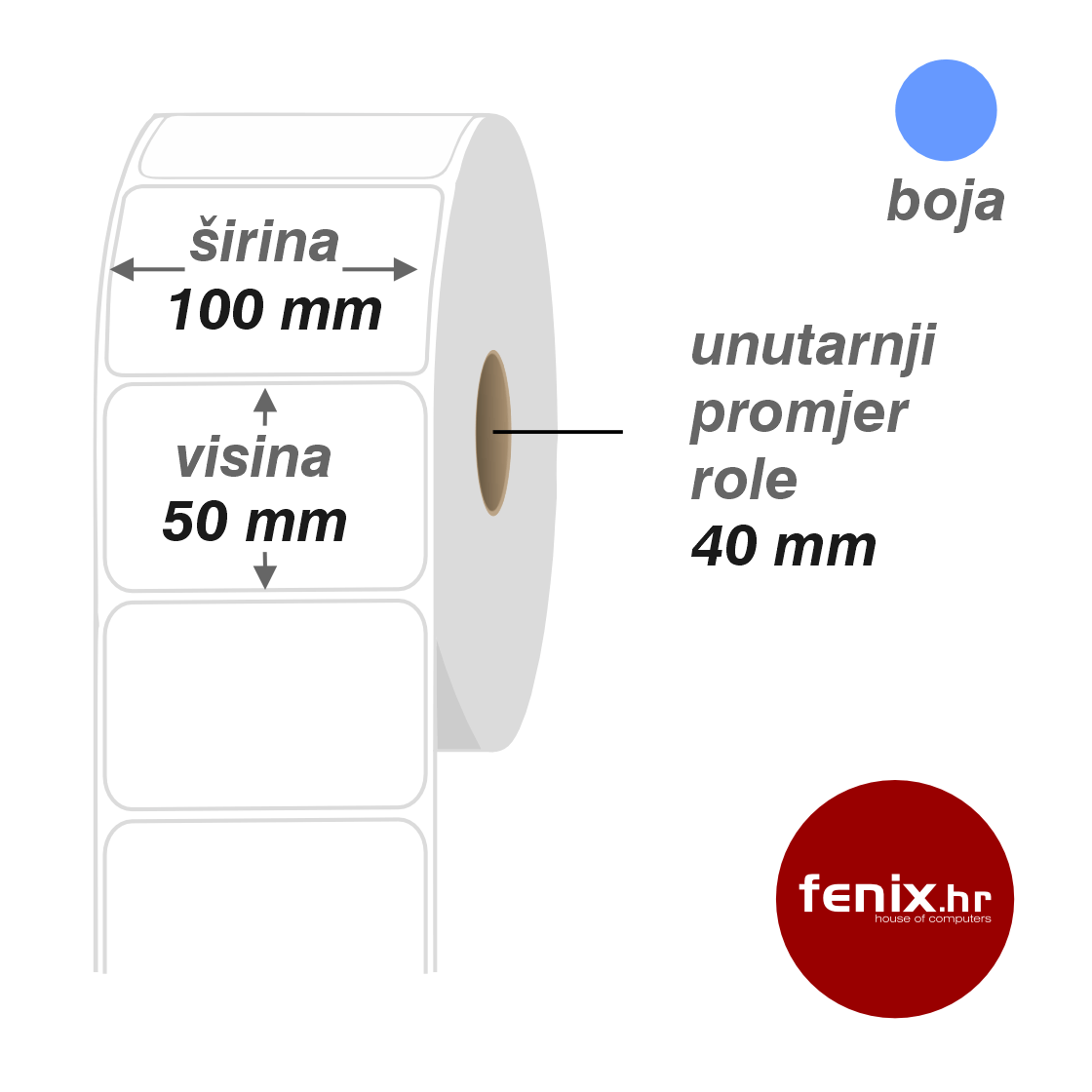 100 x 50 1600 TT plava ETIKETE samoljepive 100 x 50 - 1600 kom rola TERMO TOP, fi40, jednoredno PLAVA