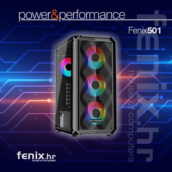 PC FLAME X-501 Stolno računalo Fenix 501 Intel i5 14400F,16GB DDR5,RTX 5060 TI 8GB,600W 80+
