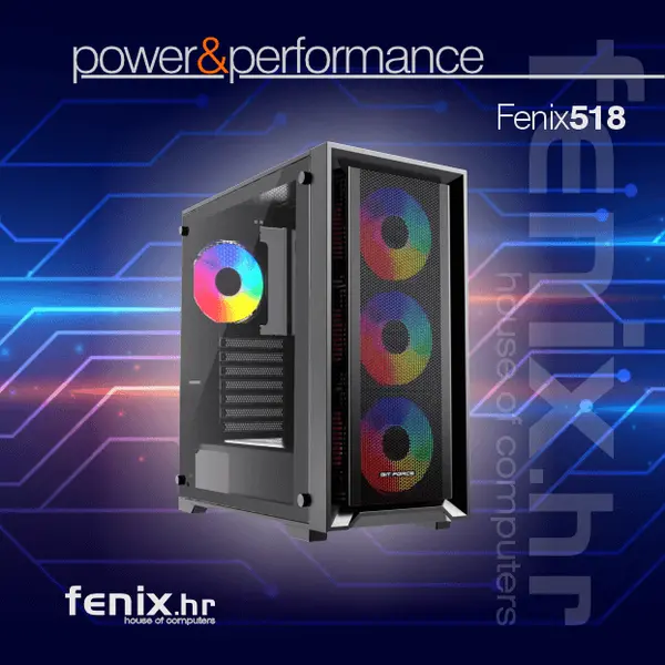 PC FLAME X-518 Stolno računalo Fenix 518 AMD Ryzen 5 9600X,16GB DDR5,RTX 5060 TI 8GB,W11Pro