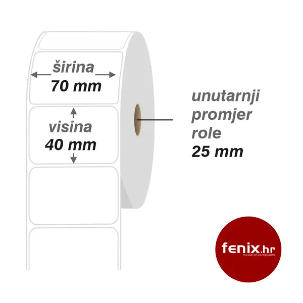 70 x 40 1500 V ETIKETE samoljepive 70 x 40 -1500 kom rola, TTR VELLUM, fi25, jednoredno