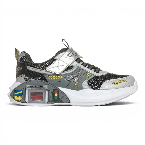 402150L-SLBK Garage srebrne dječje tenisice s motivom automobila – Skechers