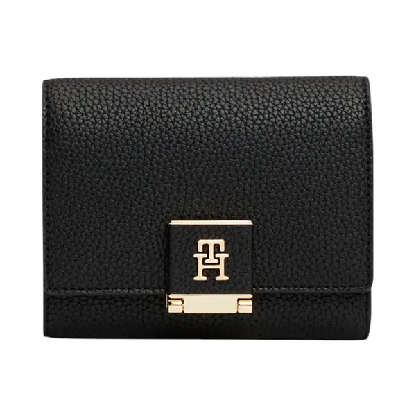 AW0AW17039-BDS TOMMY HILFIGER HER TRIFOLD WALLET ZENSKI KOZNI NOVCANIK CRNI NA TRI PREKLOPA MONOGRAM