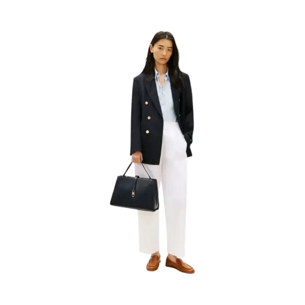 AW0AW17724-DW6 TOMMY HILFIGER TH LIBRE MED SATCHEL ZENSKA TORBA TAMNOPLAVA SPACE BLUE STRUKTURIRANA KRATKE RUCKE REMEN GOLD LOGO