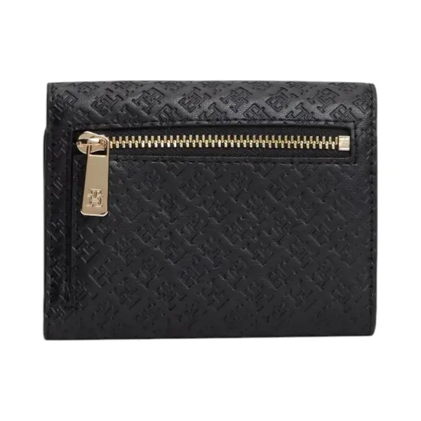 AW0AW18484-BDS TOMMY HILFIGER ICON TRIFOLD MONO ZENSKI NOVCANIK CRNI NA TROSTRUKI PREKLOP UTISNUTI MONOGRAMI GOLD LOGO