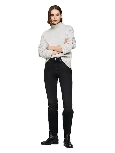 FW0FW08341-BDS TOMMY HILFIGER TH STUD LEATHER MIX LONG BOOT Black - Zenske kozne visoke cizme