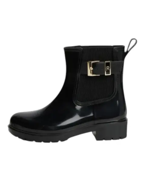 FW0FW09543-BDS Tommy Hilfiger TH BUCKLE GLOSSY ANKLE RAIN BOOT Black