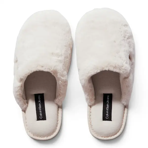 YW0YW01593-ACF CK JEANS HOTEL SLIPPER FUR AFTER GLOW Triple Eggshell