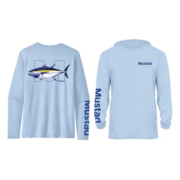 MCTEE-TU01-H-L Mustad majica Tuna Longsleeve UV with Hood - Repreve+Spandex - Light Blue L