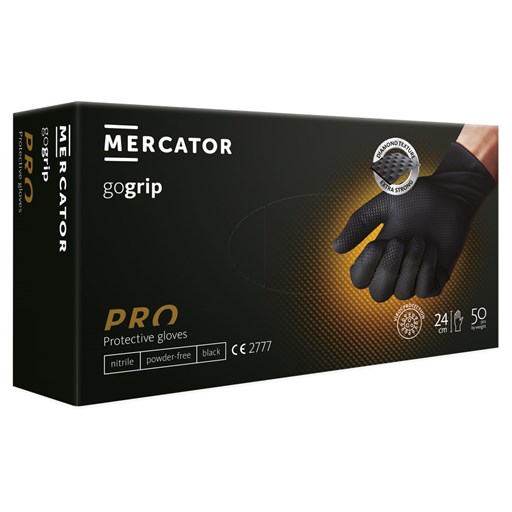 LA-Rukavice jednokratne MERCATOR GOGRIP PRO crne bez pudera vel.XXL