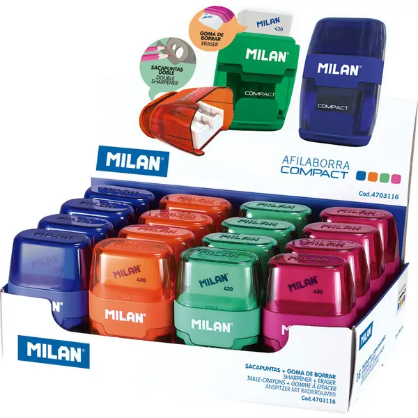 218113-EC Gumica+šiljilo dvostruko MILAN COMPACT sort display P16/128