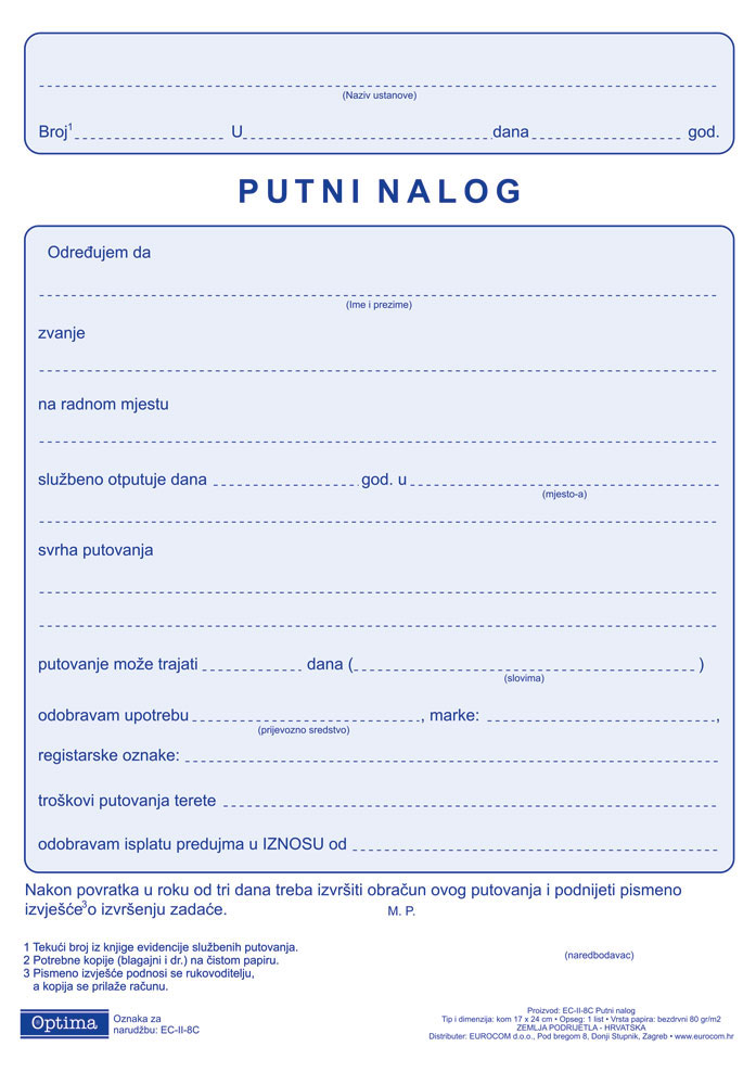 220187-EC Putni nalog EC-II-8C OPTIMA P100/3600