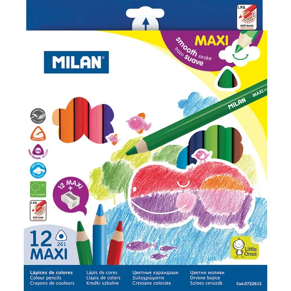 224194-EC Boje drvene duge debele 12/1 +šiljilo MILAN MAXI trokutaste P12/48
