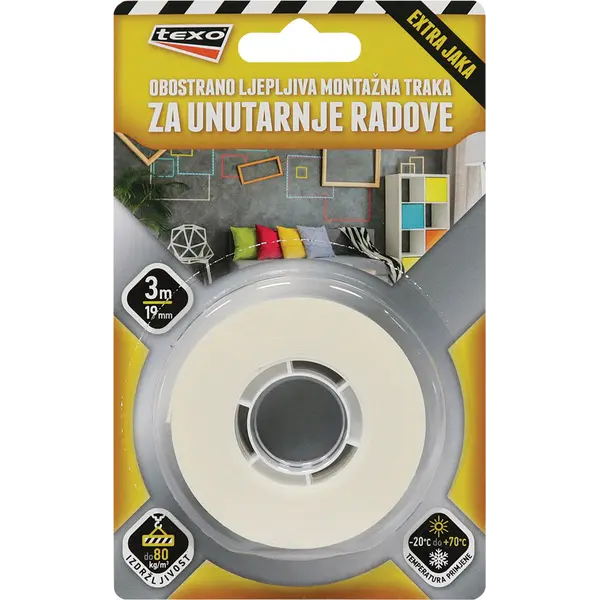 231386-EC Obostrano ljepljiva montažna traka za unutarnje radove 19mm x 3m 4310-3 P6/48