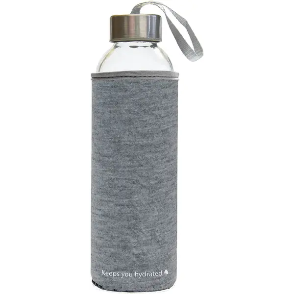 237609-EC Boca za vodu staklena Stream Color 500ml siva melange/ sivi rub, mutno staklo P1