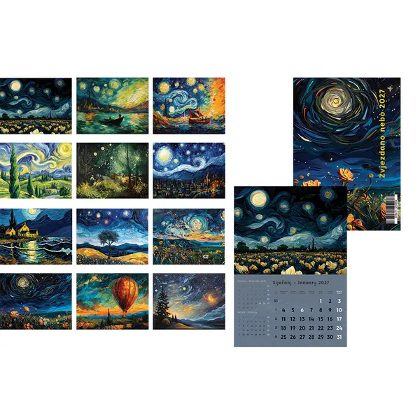 249746-EC Kalendar ZVJEZDANO NEBO 13L 32x44+7, spirala, vrećica P25 SG 2027