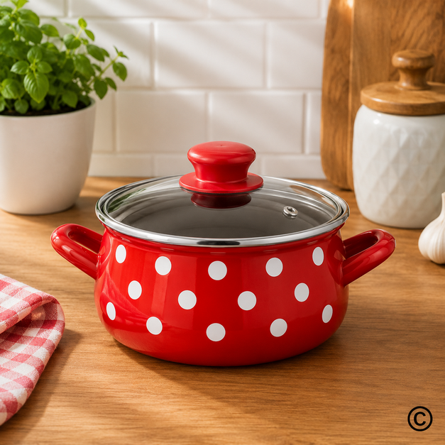 EM3035/18D LONAC DUBOKI TRB.S POKLO 18 CM,2,6L TOČKICA/CRVENA