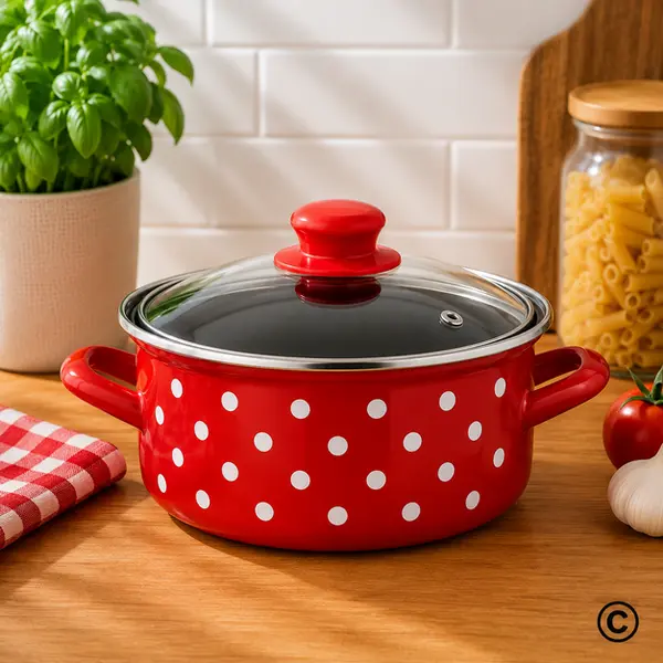 EM308818D LONAC NISKI S POKLOPCEM 18 CM-2,25 L TOČKICA/CRVENA