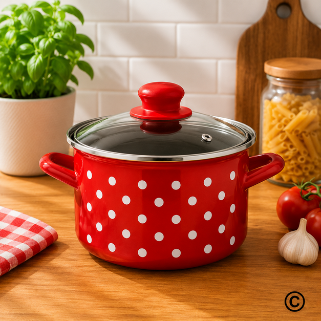 EM308916D LONAC VISOKI S POKLOPCEM 16 CM-2 L TOČKICA/CRVENA