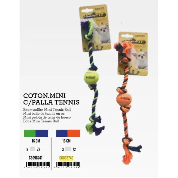C6098740 Igračka za Pse uže 16cm Mini plavo-narančasta+tenis loptica