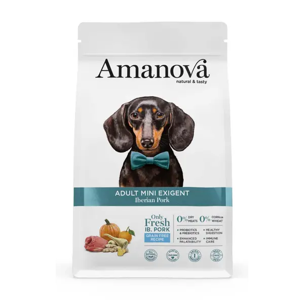 AMJ70NP8A Amanova dog adult mini Exigent Iberian pork 800g GF