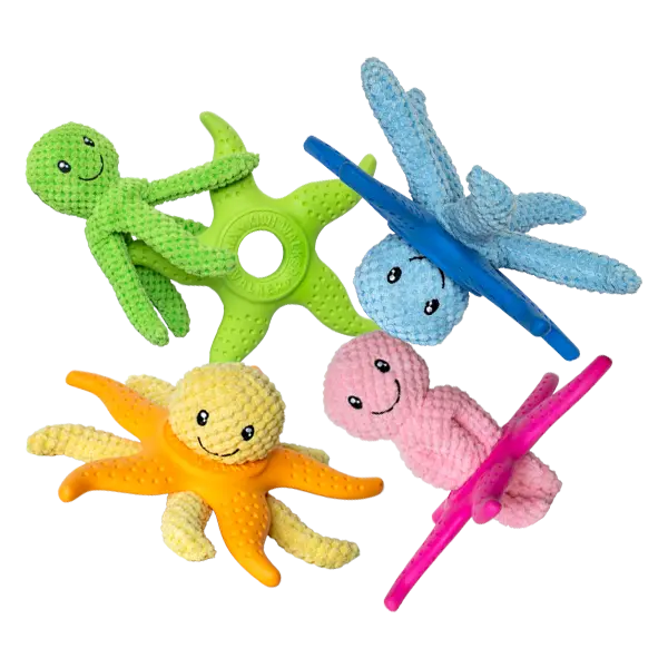 TPR-244 Igračka za pse Kiwi guma/pliš hobotnica/zvijezda 27cm pink